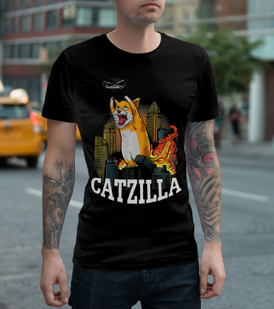 Catzilla Vintage Kitten Monster Destroying City Skyline T-Shirt