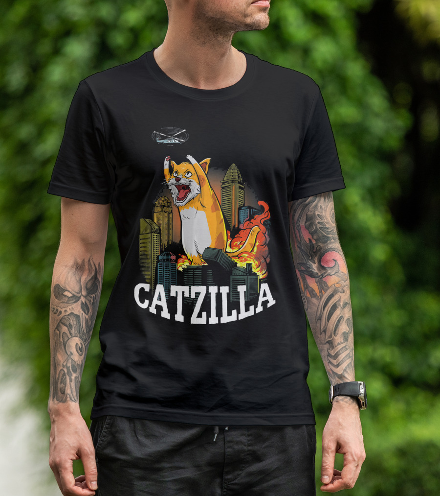 Catzilla Vintage Kitten Monster Destroying City Skyline T-Shirt