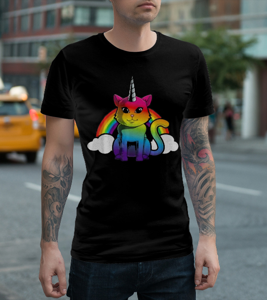Funny Rainbow Unicorn Cat Kittycorn Girls T-Shirt