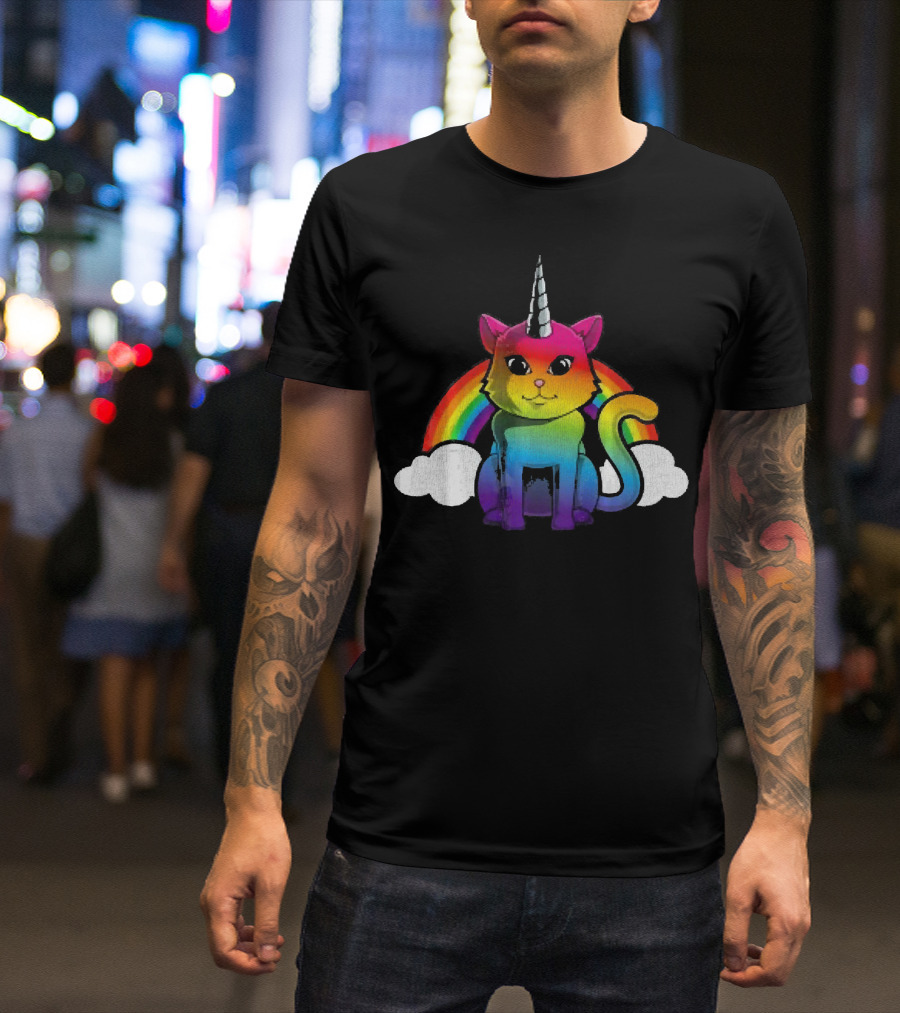 Funny Rainbow Unicorn Cat Kittycorn Girls T-Shirt