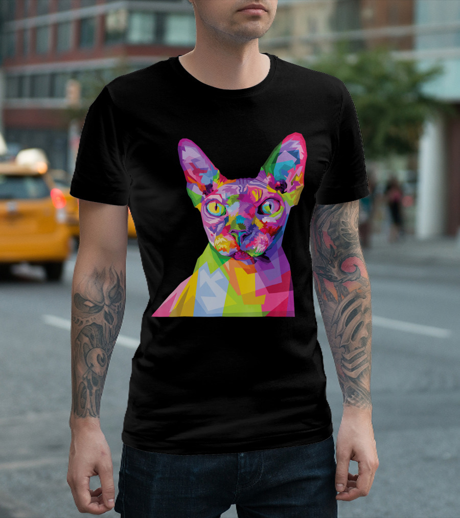 Sphynx Colorful Pop Art Style Cat Geometric Spectrum T-Shirt