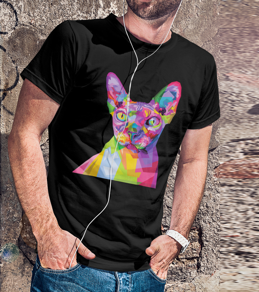 Sphynx Colorful Pop Art Style Cat Geometric Spectrum T-Shirt