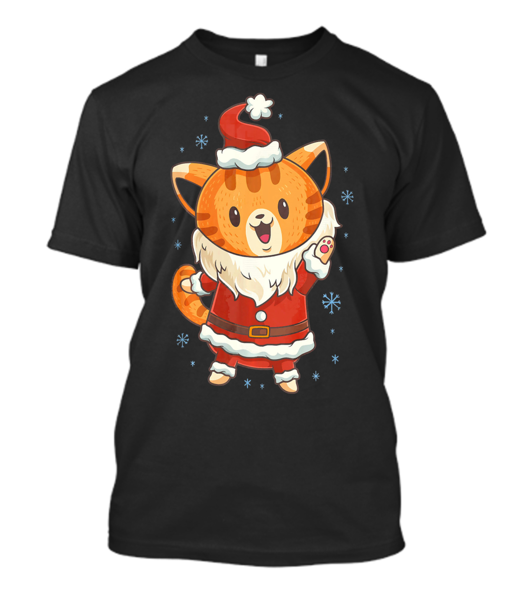 Christmas Cat Santa Kitten With Snowflakes College T-Shirt