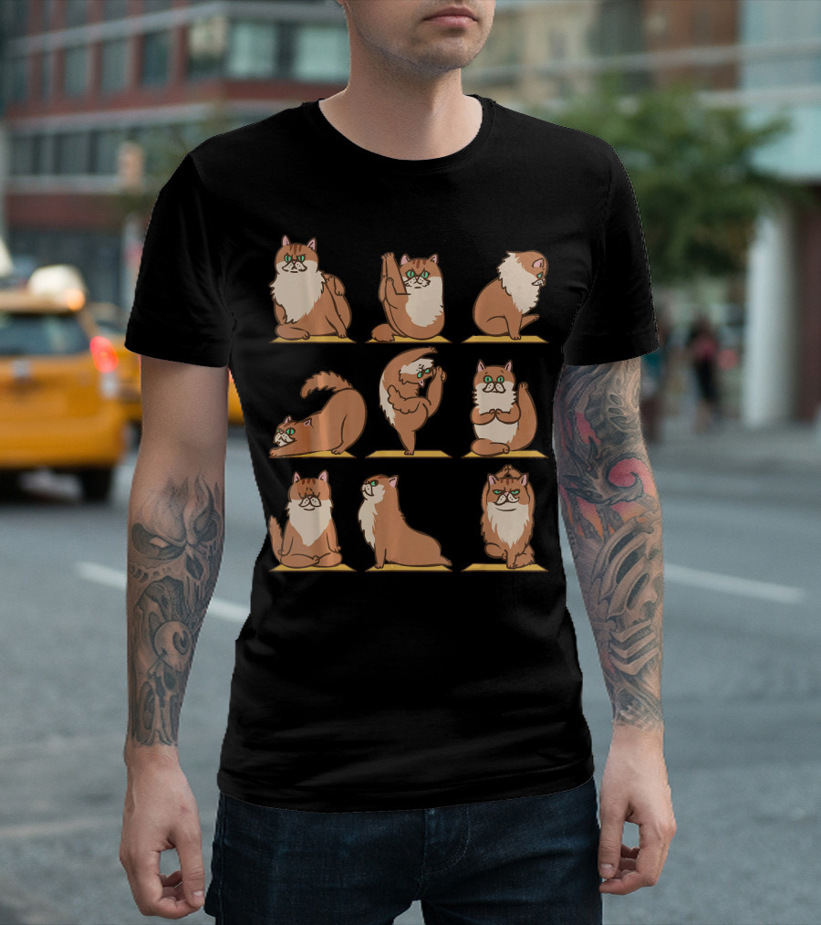 Maine Coon Cats in Yoga Poses Meditation Sequence T-Shirt