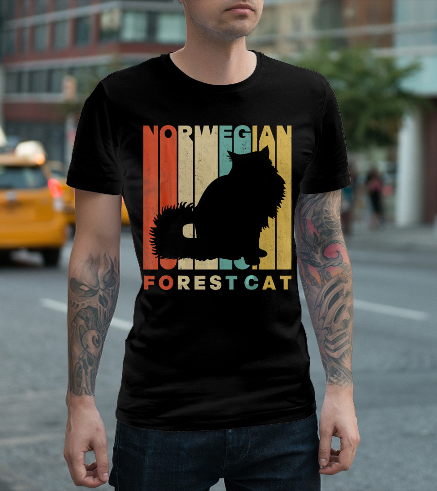 Vintage Retro Norwegian Forest Cat Silhouette Forest Cat T-Shirt