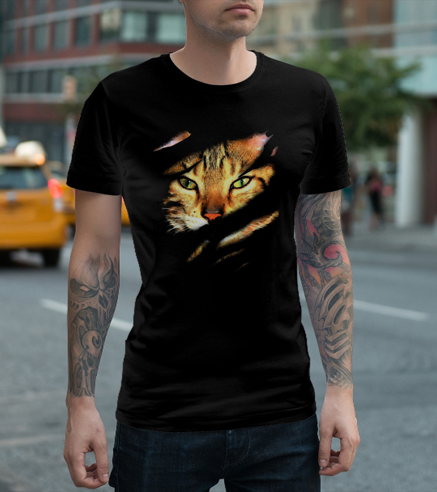 Bengal Cat Face Peering Through Darkness T-Shirt