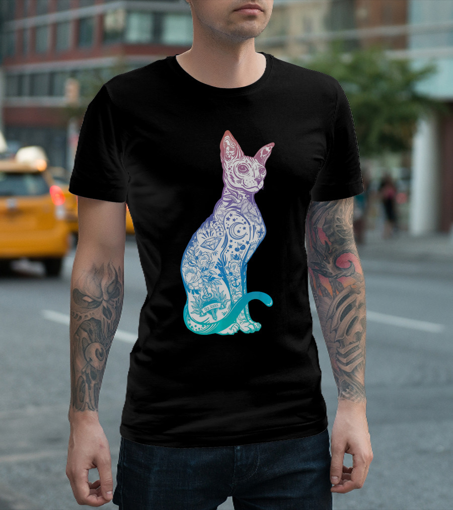 Stay Weird Pastel Goth Sphynx Cat Tattoo Celestial Moon Stars T-Shirt