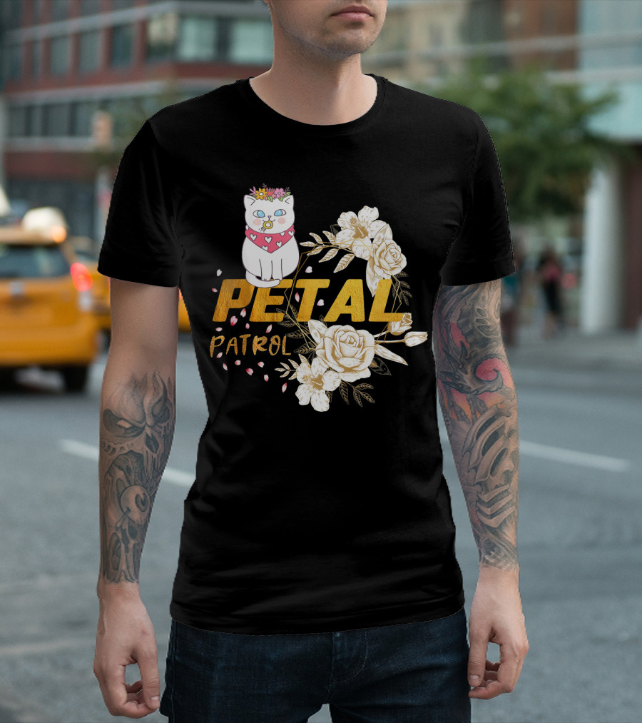 Kitten Petal Patrol Flower Girl Wedding Roses and Hearts T-Shirt