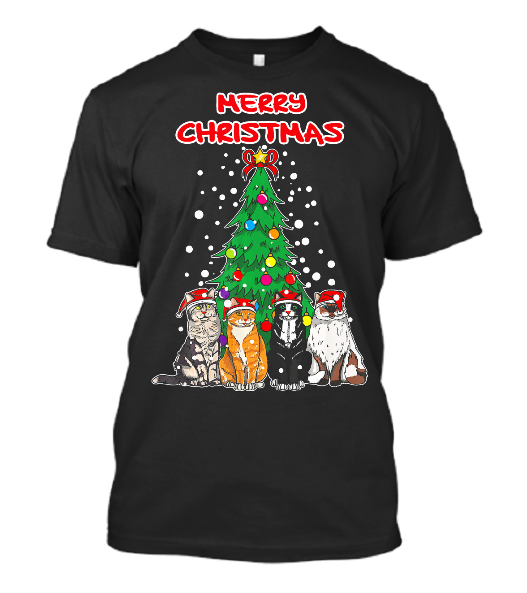 Merry Christmas Kitten Christmas Tree Cats With Santa Hats T-Shirt