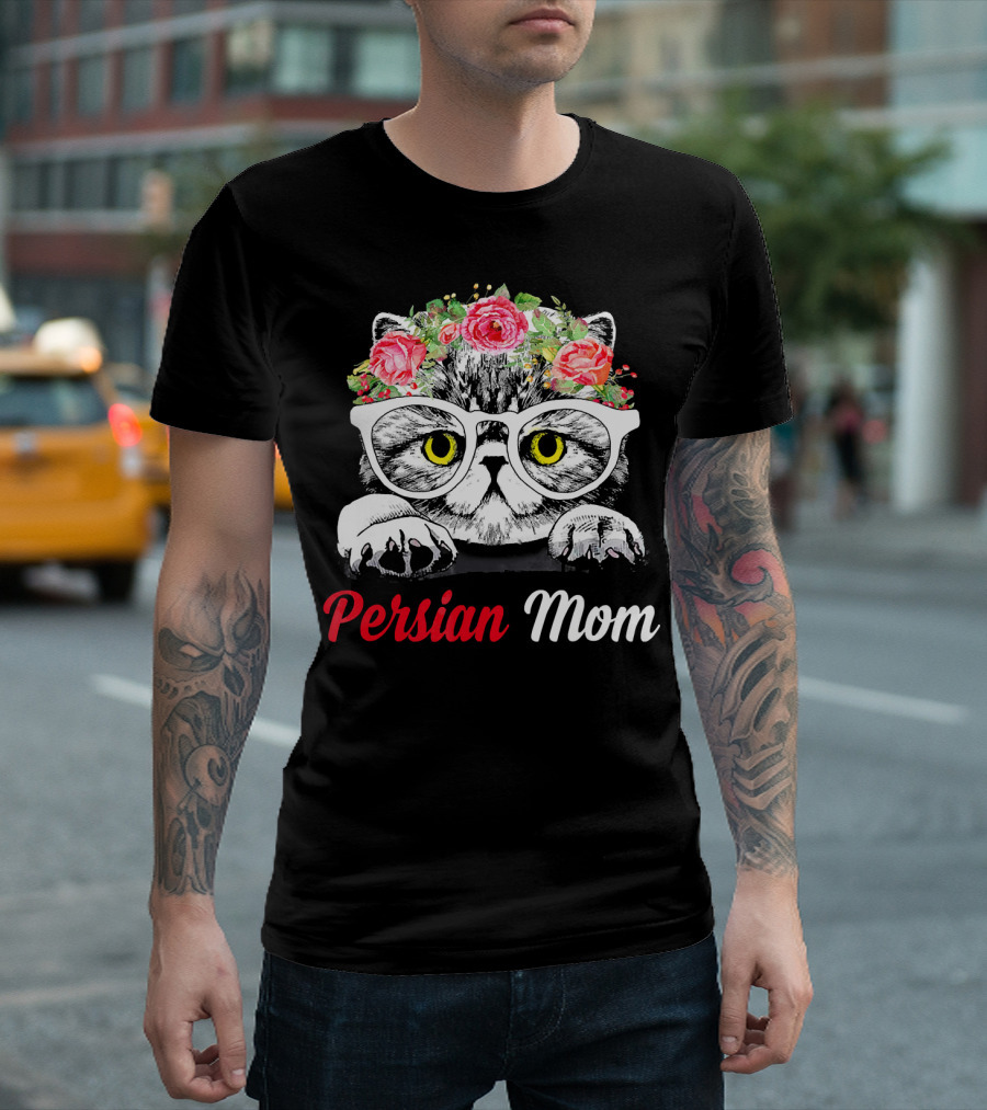 Persian Mom Funny Cat Glasses Floral Headband T-Shirt