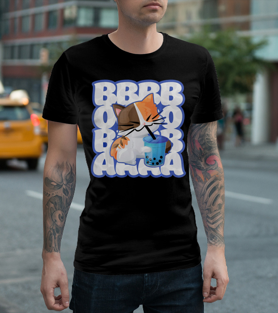 Love Anime Boba Bubble Tea Drink Cute Cat Boba Boba Boba T-Shirt