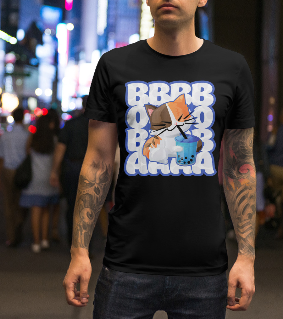 Love Anime Boba Bubble Tea Drink Cute Cat Boba Boba Boba T-Shirt