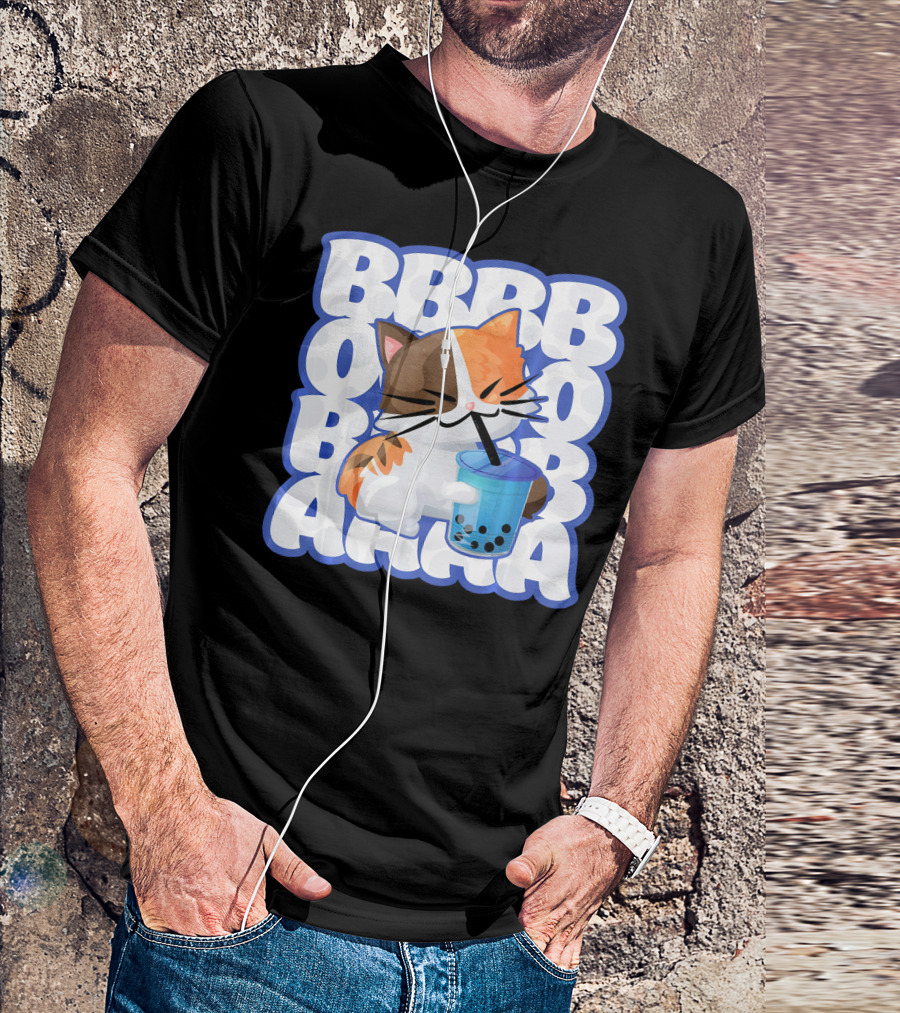 Love Anime Boba Bubble Tea Drink Cute Cat Boba Boba Boba T-Shirt