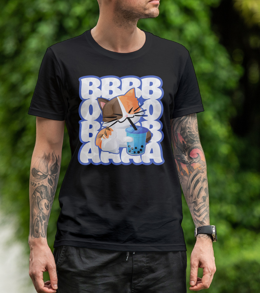 Love Anime Boba Bubble Tea Drink Cute Cat Boba Boba Boba T-Shirt