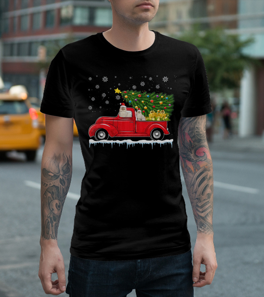 Persian Cat Christmas Red Truck with Tree and Snowflakes T-Shirt