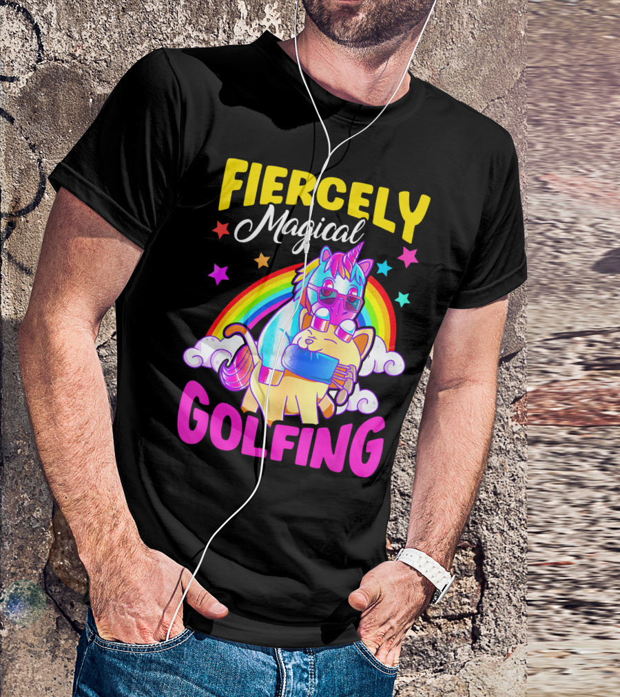 Fiercely Magical Golfing Unicorn Cat Rainbow Adventure T-Shirt