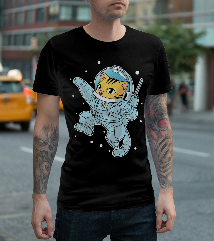 Adorable Space Kitten in Astronaut Suit Exploring the Galaxy T-Shirt
