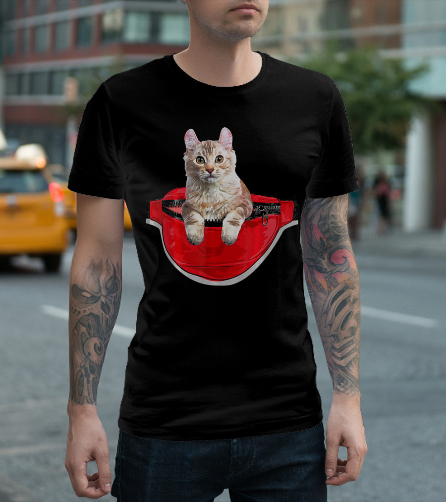 Funny American Curl Cat In Red Waist Pack T-Shirt