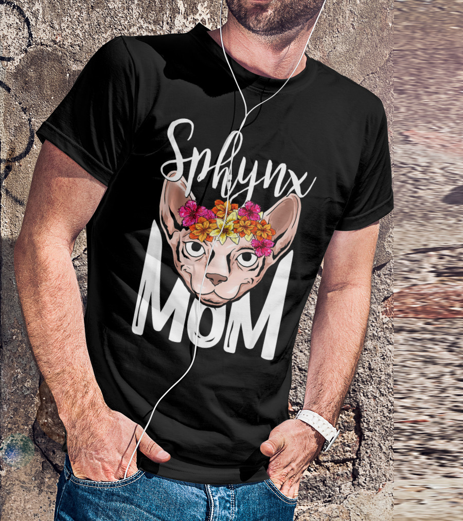 Sphynx Mom With Colorful Floral Crown For Cat Lover T-Shirt