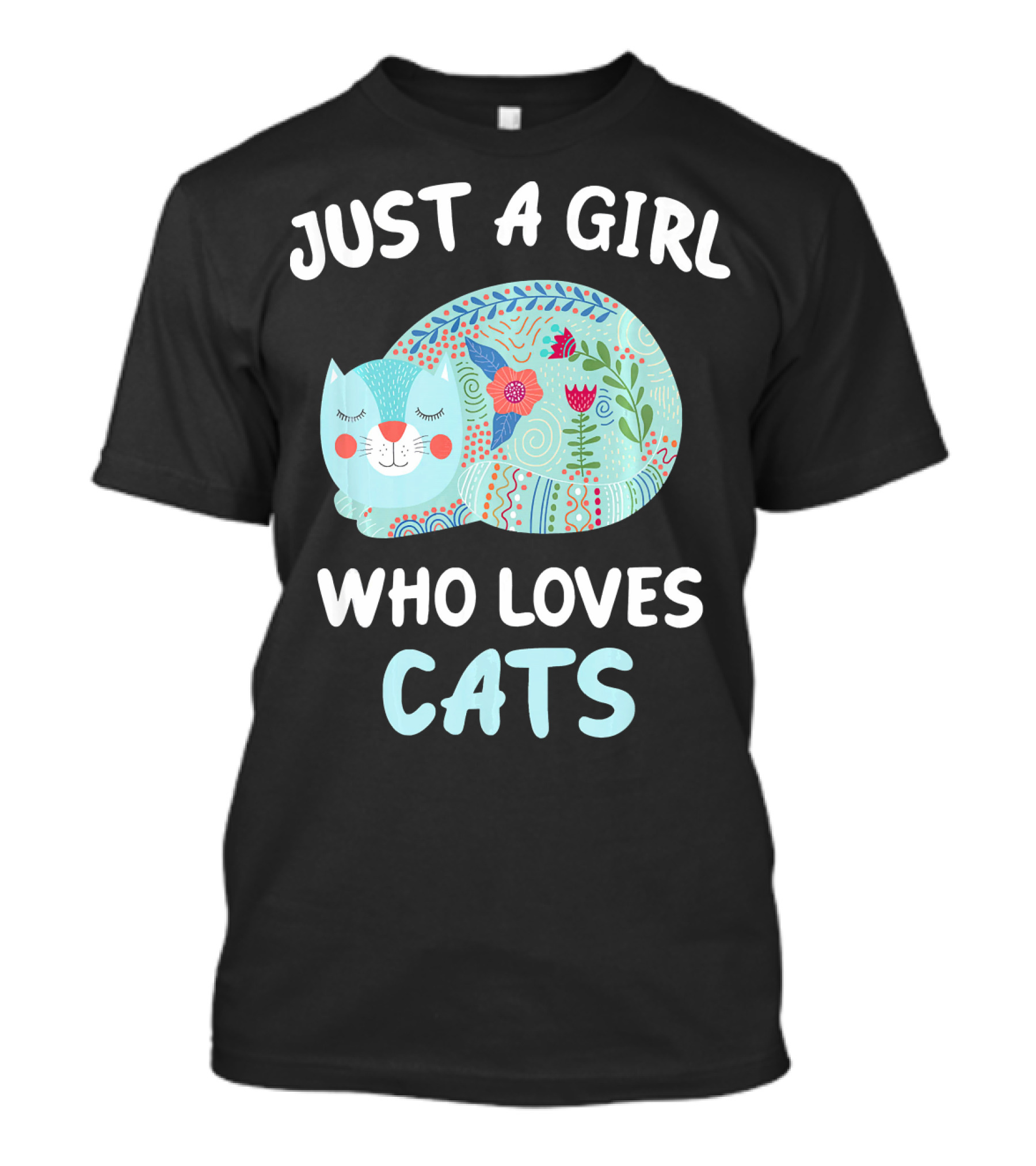 Just A Girl Who Loves Cats With Colorful Sleeping Kitten T-Shirt