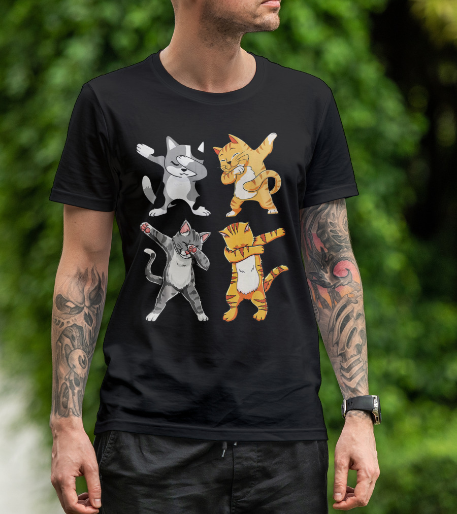 Meow Dabbing Cat Kitten Funny Cats Dab Four Dabbing Kittens T-Shirt