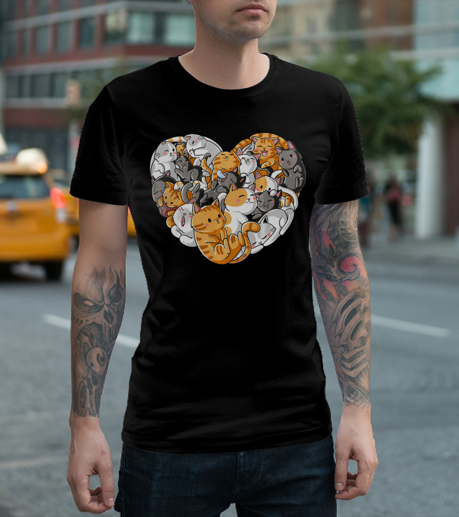 Heart Shaped Cat Lovers Valentines Day Girls T-Shirt