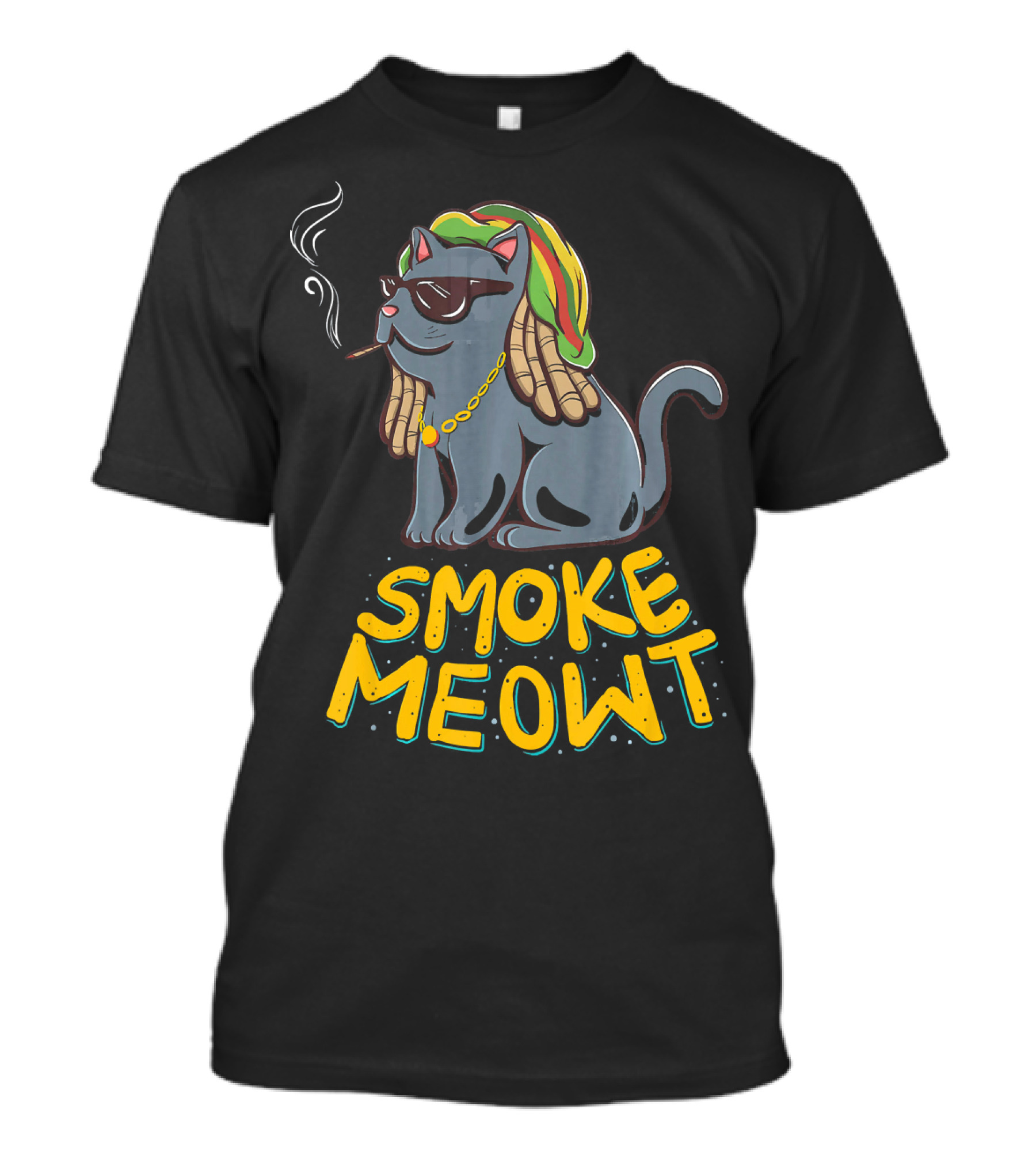 Smoke Meowt Weed Smoking Cat Rasta Style Smoking Accessories T-Shirt
