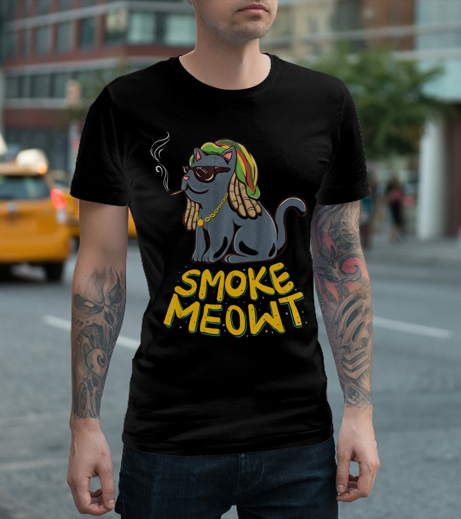 Smoke Meowt Weed Smoking Cat Rasta Style Smoking Accessories T-Shirt