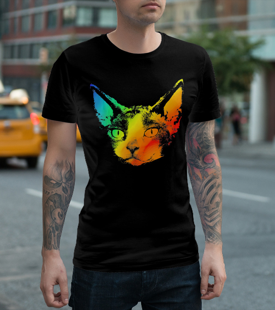 DEVON REX Cat Vibrant Rainbow Colors T-Shirt