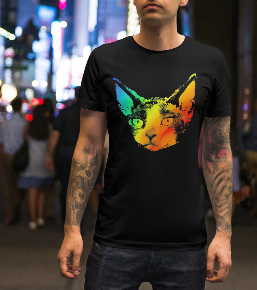 DEVON REX Cat Vibrant Rainbow Colors T-Shirt