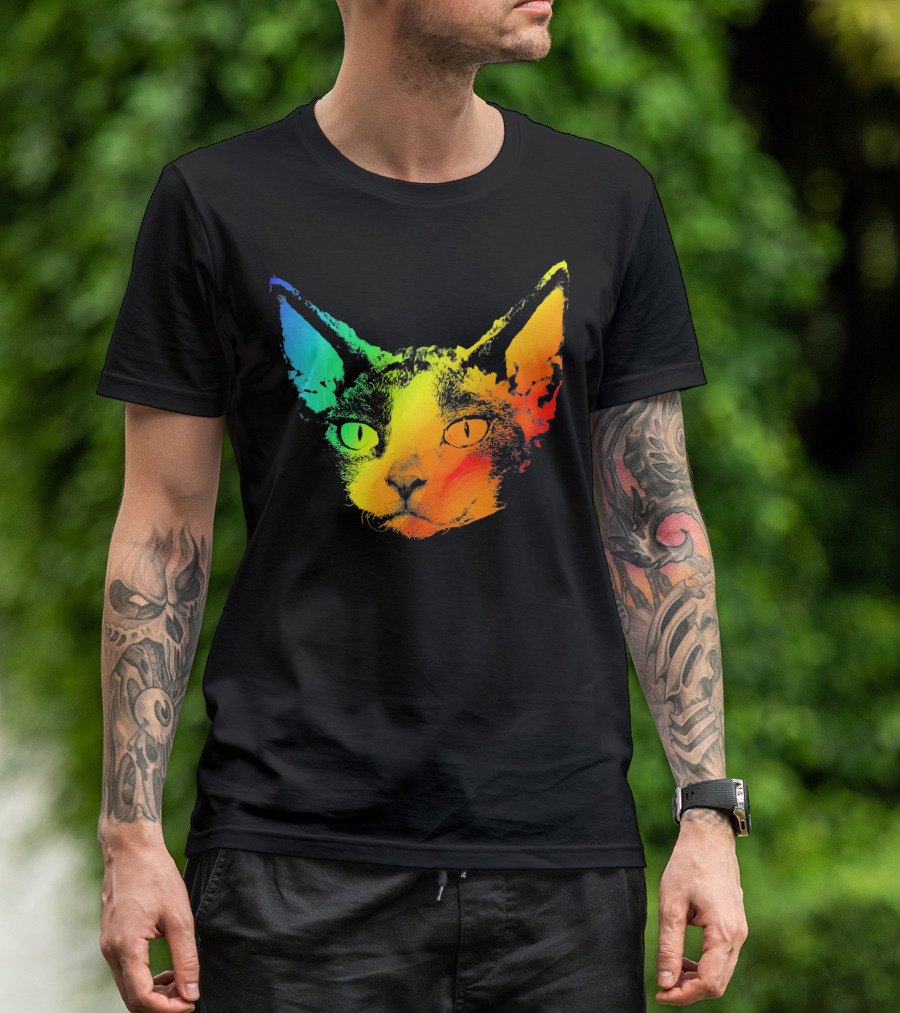DEVON REX Cat Vibrant Rainbow Colors T-Shirt