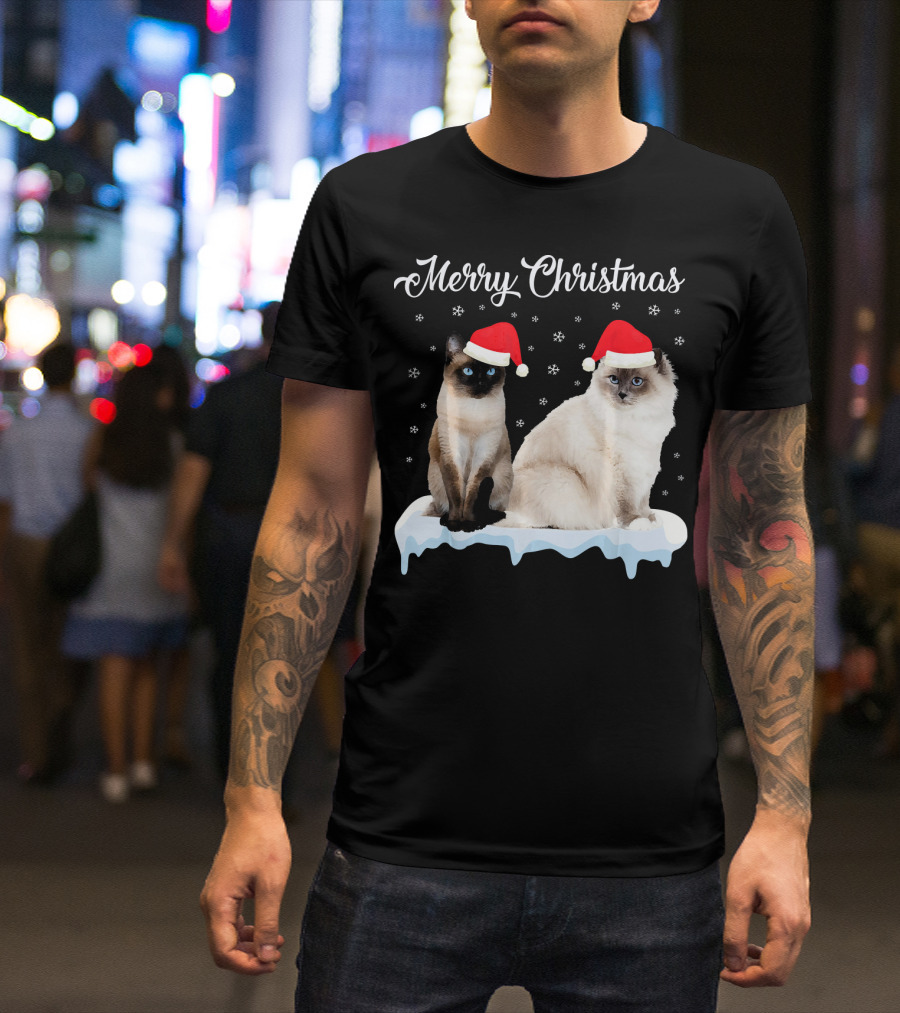 Merry Christmas Santa Siamese Ragdoll Cats T-Shirt