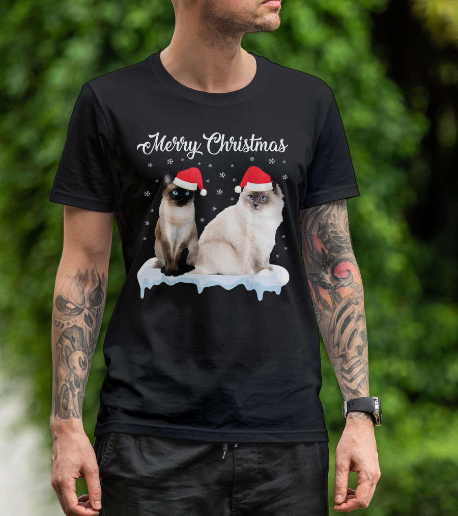 Merry Christmas Santa Siamese Ragdoll Cats T-Shirt