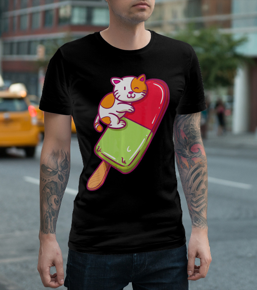 Cat Lovers Kitten Hugging Colorful Popsicle T-Shirt