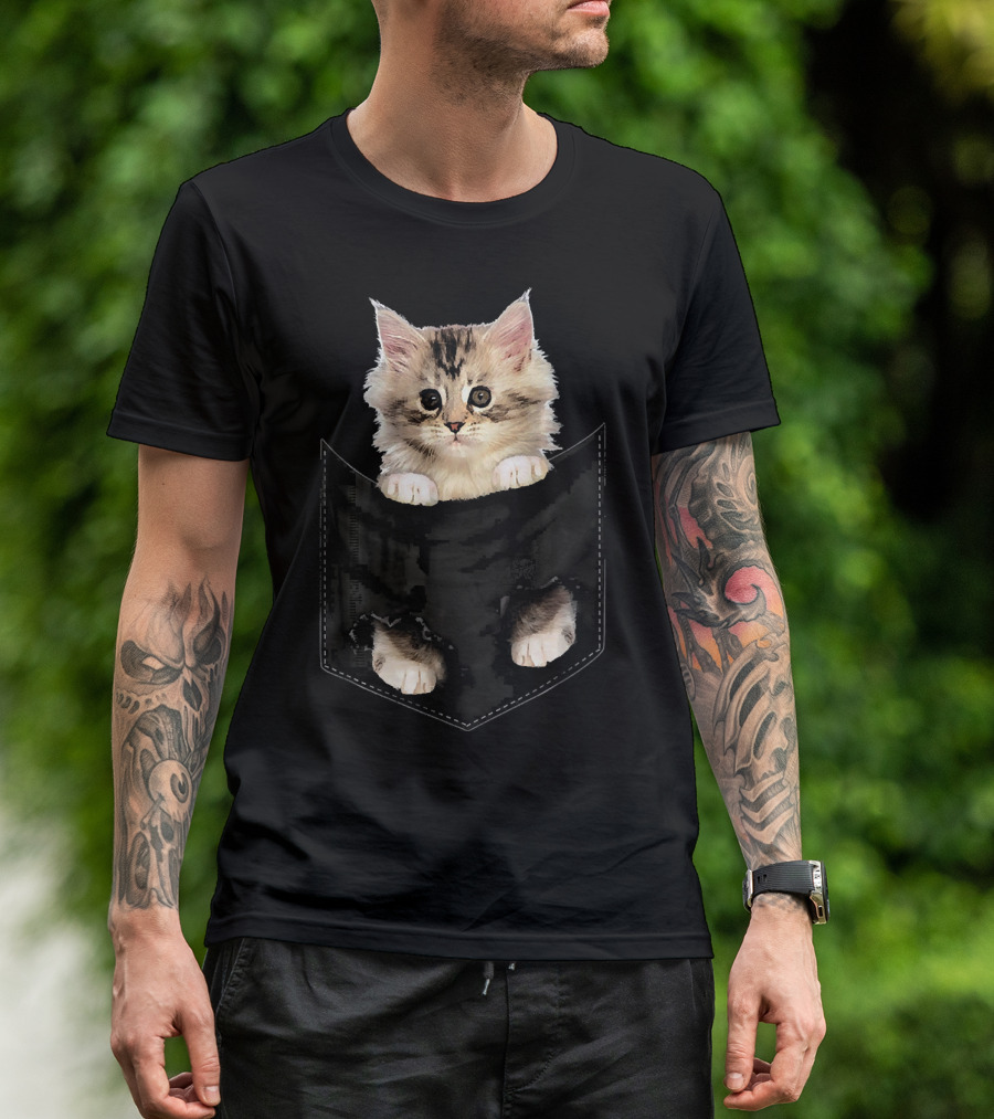 Maine Coon Cat In Pocket Mid Maine Cuteness T-Shirt