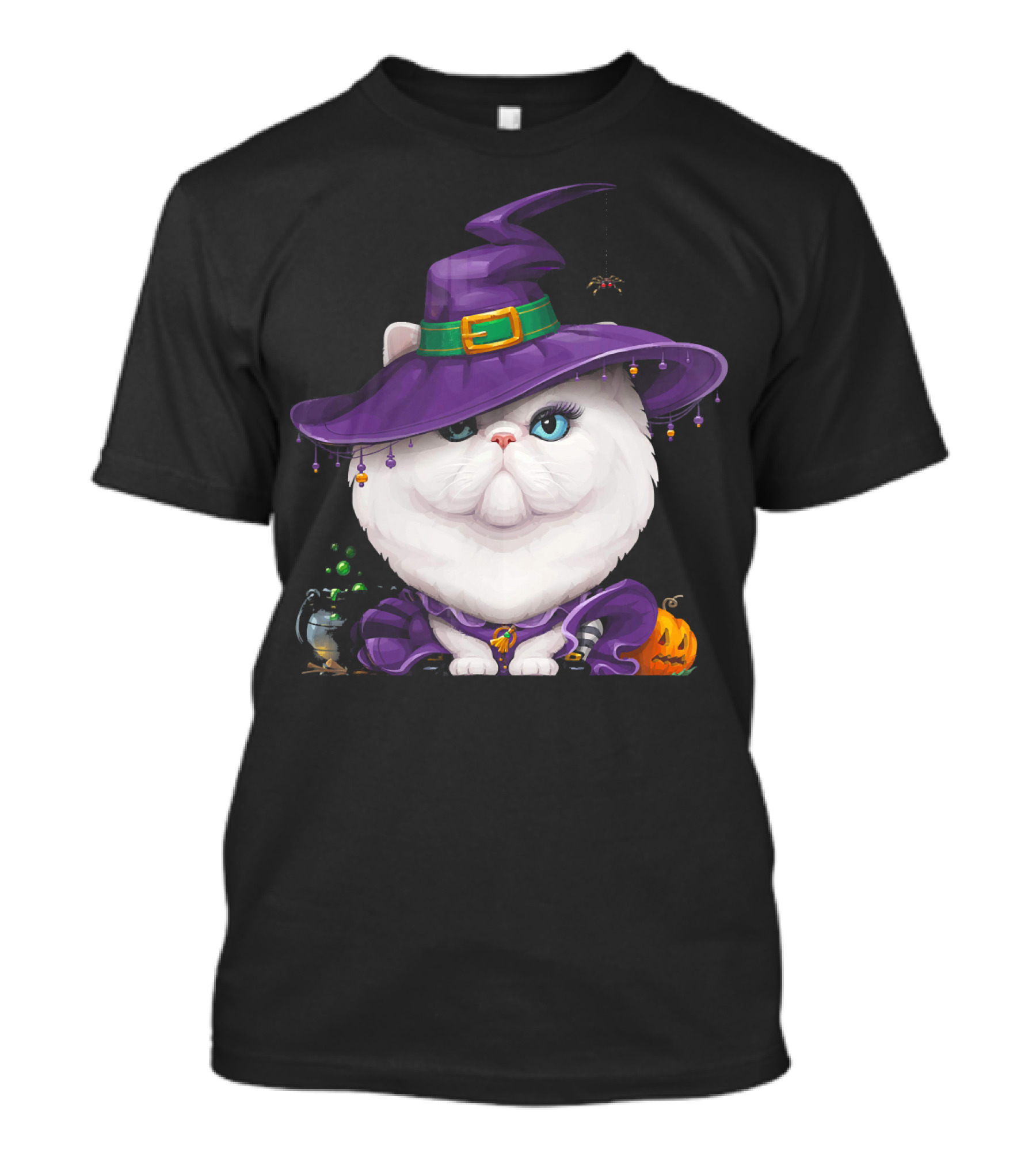 White Persian Cat Witch Cauldron Pumpkin Halloween Magic T-Shirt