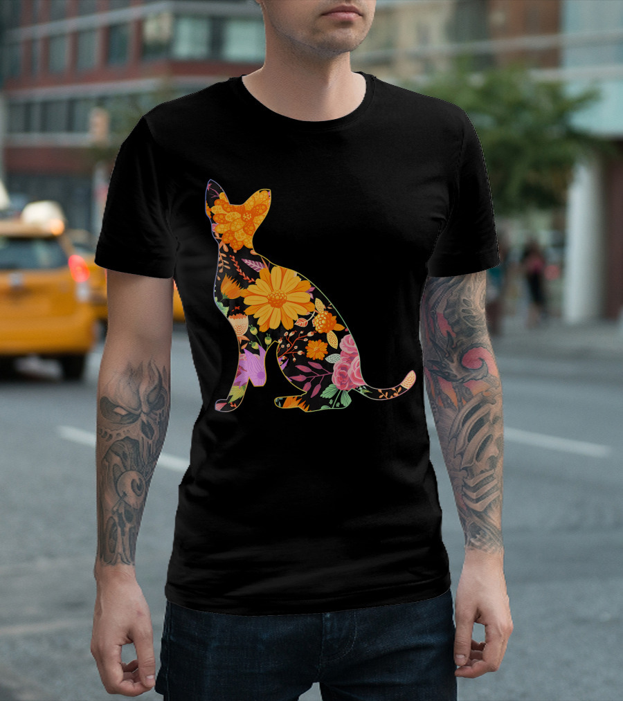 Floral Flower Vintage Retro DEVO Cat T-Shirt