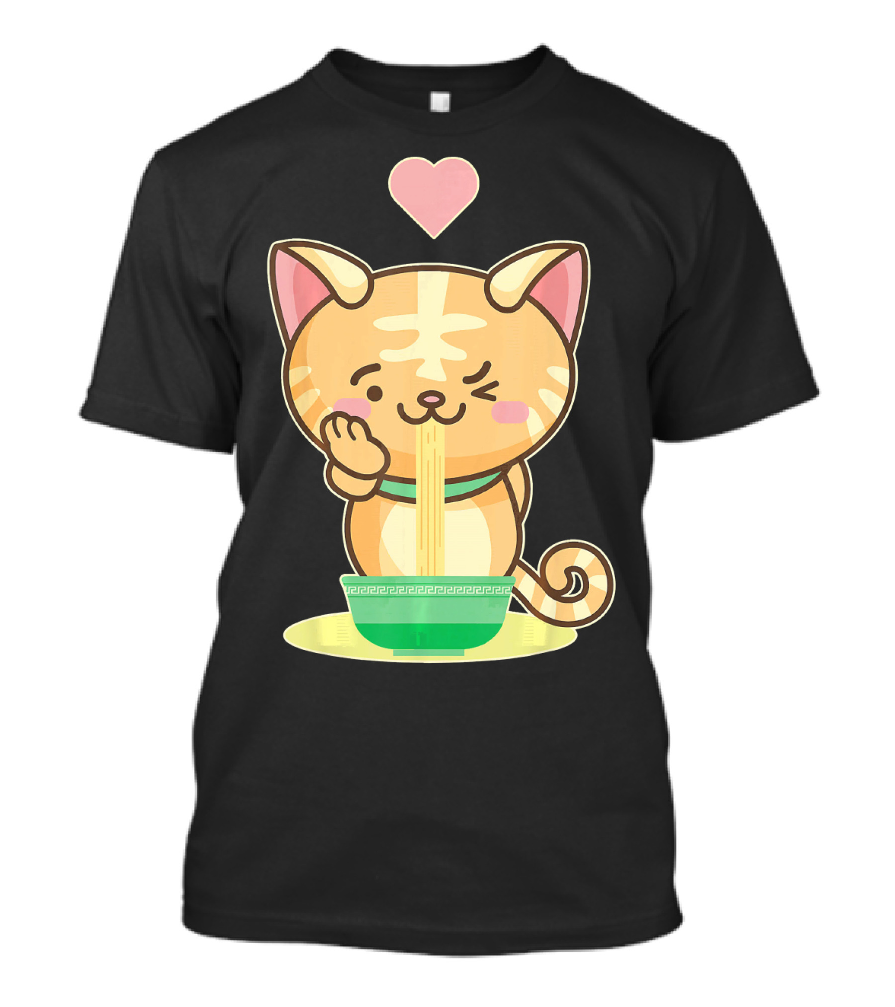 Kawaii Kitty Eating Ramen Noodles With Heart T-Shirt