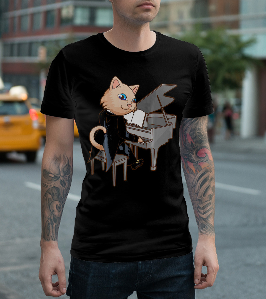 Cool Cat Playing Piano Funny Kitten Musician T-Shirt