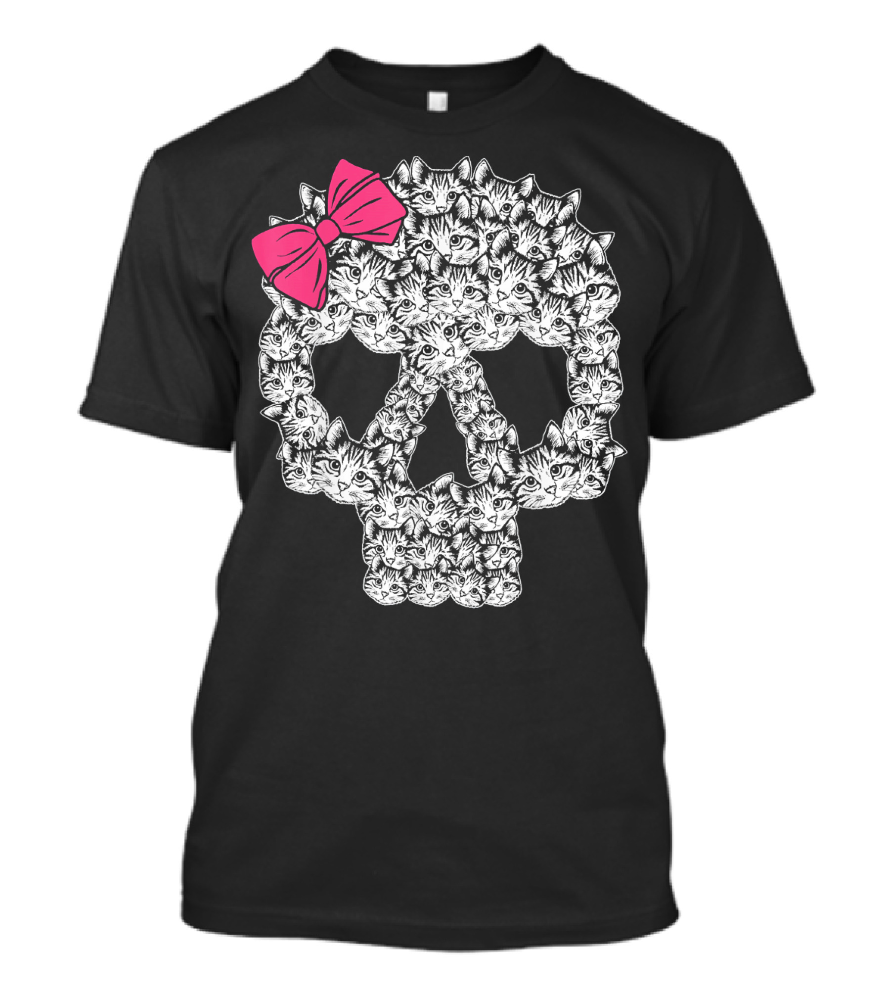 Cat Kitten Skull With Pink Bow Gothic T-Shirt