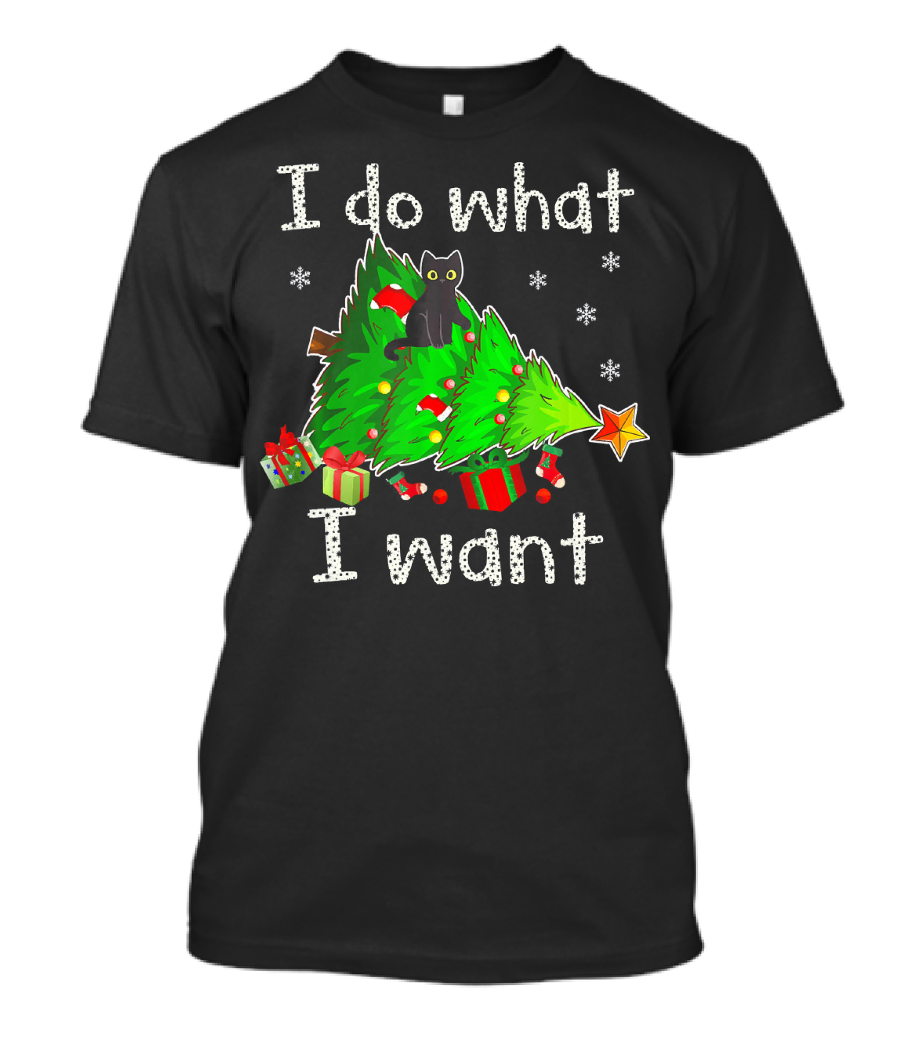 I Do What I Want Naughty Kitten Christmas Tree Presents T-Shirt