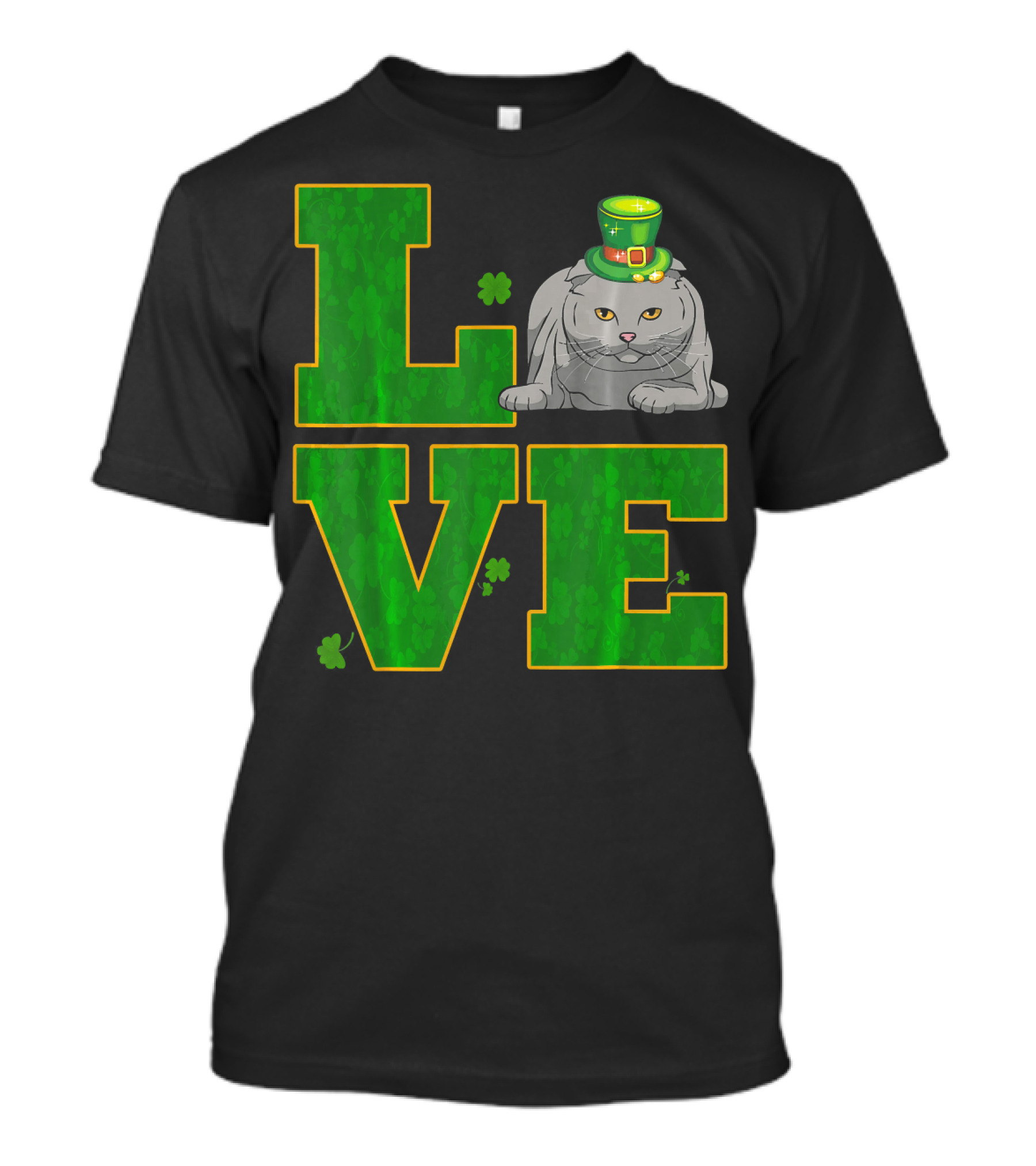 LOVE Scottish Fold Cat Clover Hat St. Patrick's Day T-Shirt