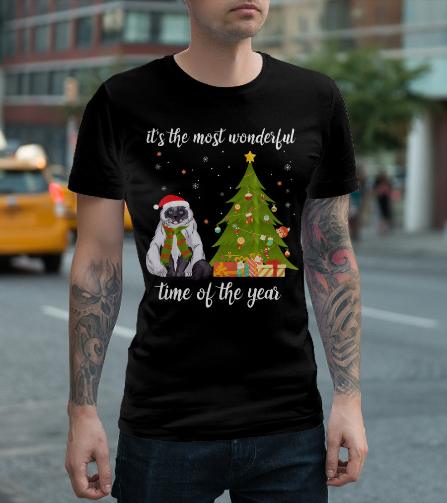 It's The Most Wonderful Time of the Year Christmas Cat and Tree Scene T-Shirt