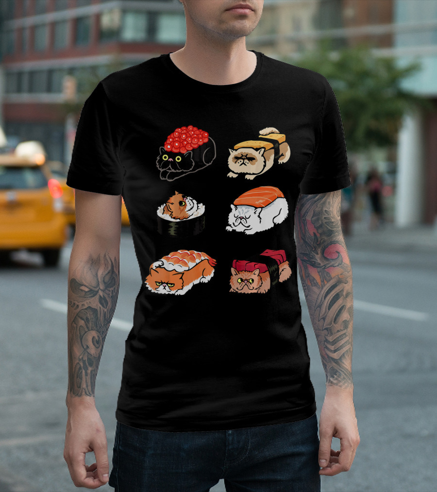 Sushi Persian Cat Funny Hueb Tuna Nigiri Roll Cute T-Shirt
