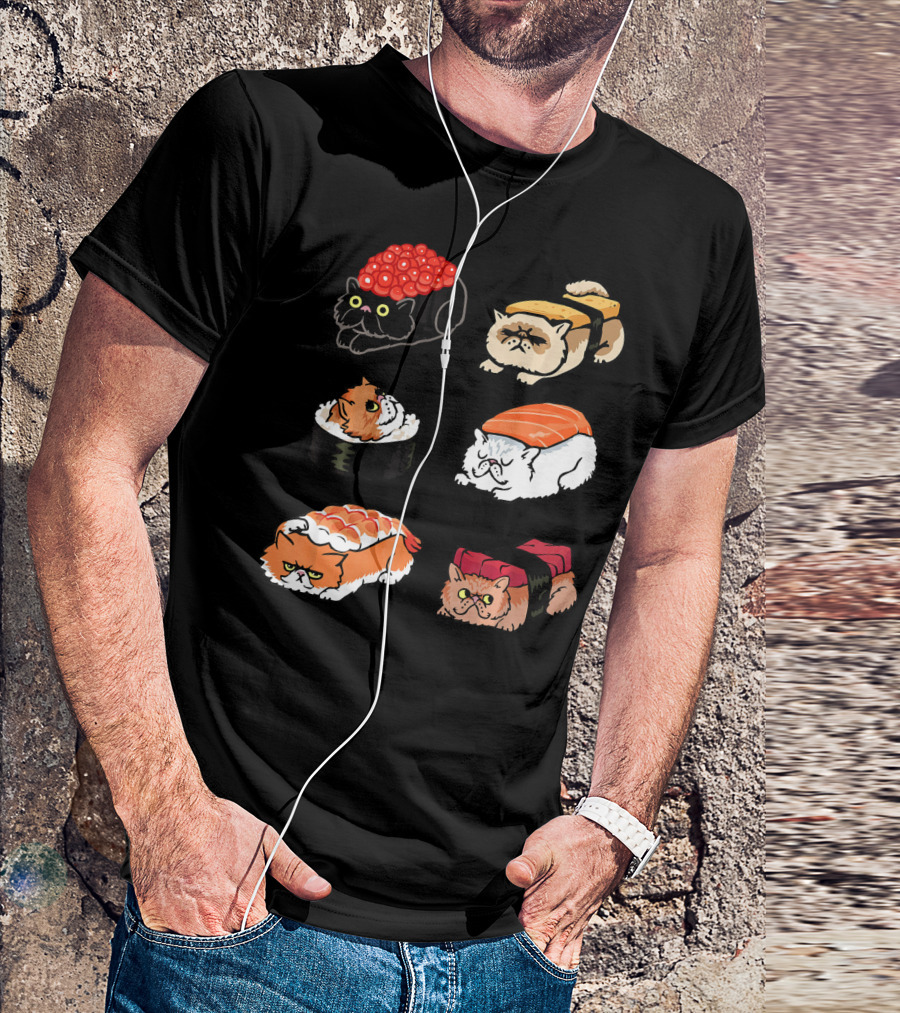 Sushi Persian Cat Funny Hueb Tuna Nigiri Roll Cute T-Shirt
