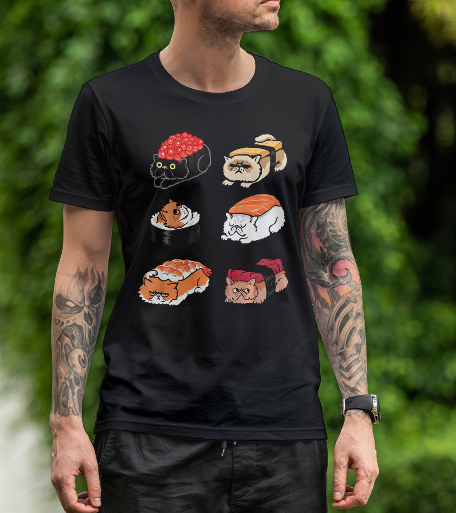 Sushi Persian Cat Funny Hueb Tuna Nigiri Roll Cute T-Shirt