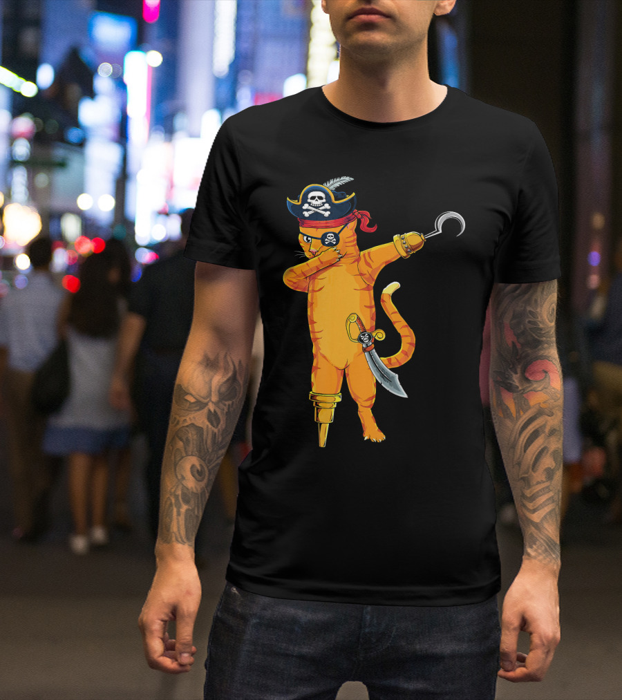 Pirate Cat Dabbing With Hook And Sword Love Kitten T-Shirt