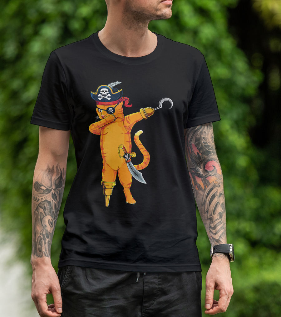 Pirate Cat Dabbing With Hook And Sword Love Kitten T-Shirt