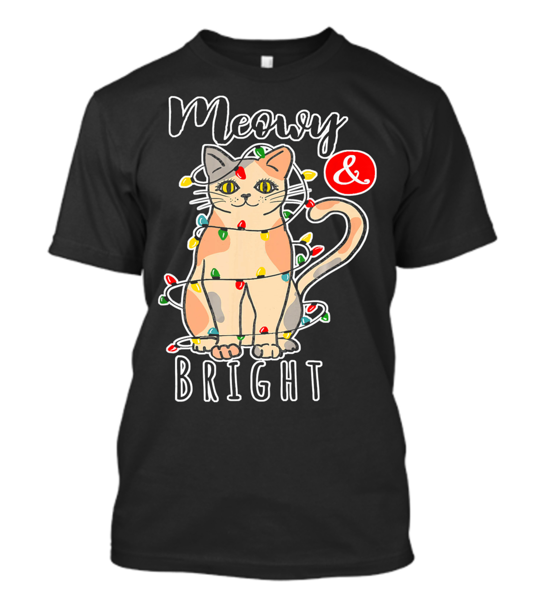 Meowy And Bright Funny Christmas Cat With Lights T-Shirt
