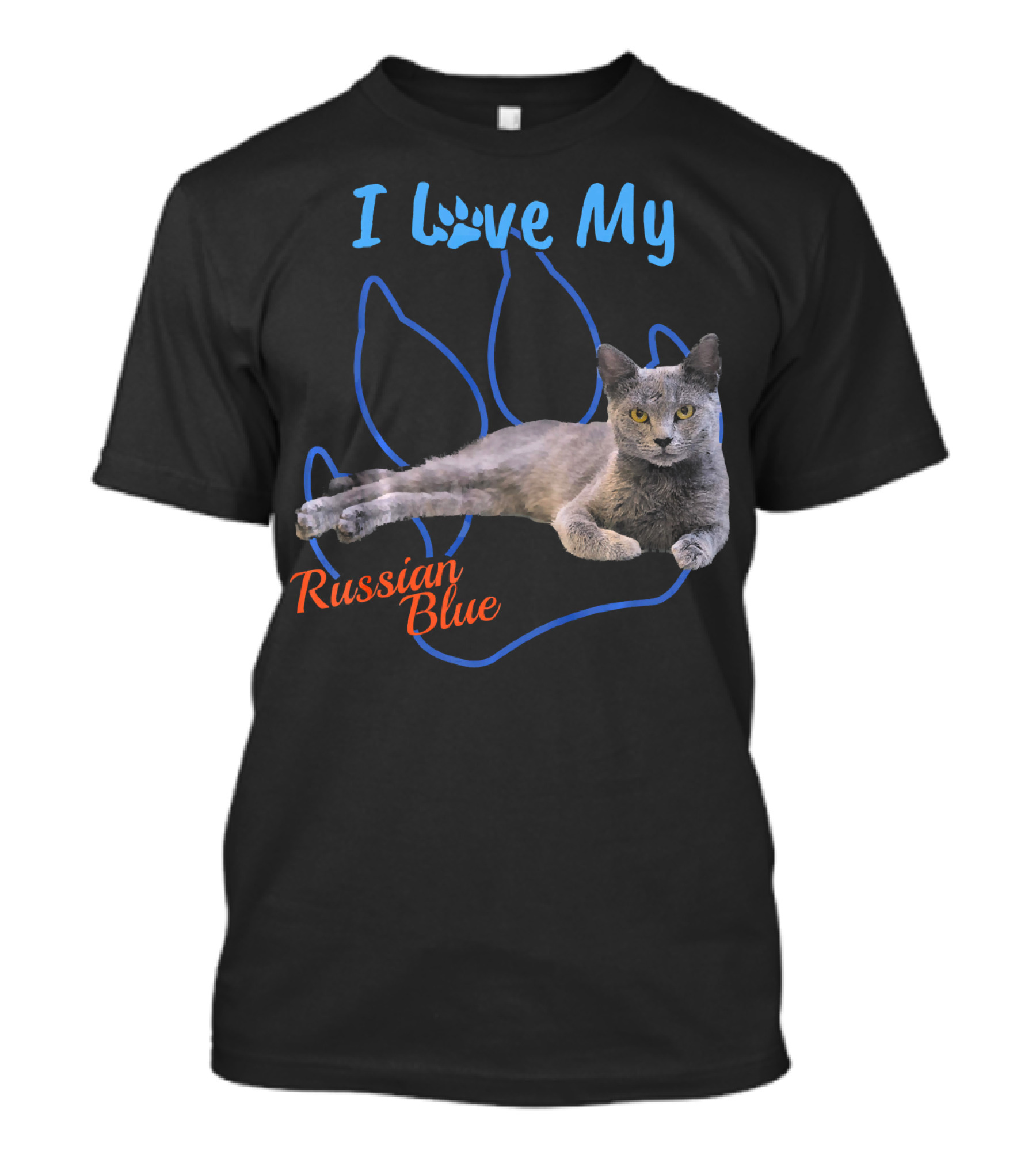I Love My Russian Blue Cat Lover Paw Prints T-Shirt